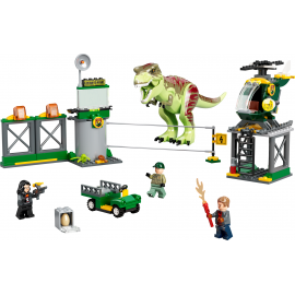 LEGO Jurassic World La Fuga del T. rex, Set con Eliporto, Garage, Veicolo,  Elicottero, Dinosauro Giocattolo